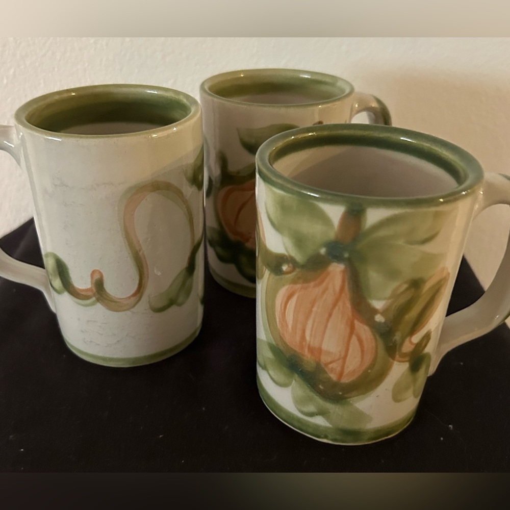 3 Mugs. John B Taylor Louisville Pottery “Harvest” like new (pumpkins)